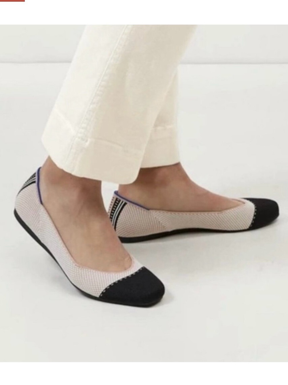 Rothy's The Square Tuxedo Flat Cream Black Sz 8